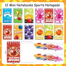 Bowling Party Stationery Favors with 12 Mini Notepads, 12 Ballpoint Pens, 12 Organza Bags and 50 Stickers for Bowling Themed Birthday Party Decorations Supplies Goodie Bag Fillers Rewards