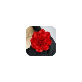 Dainty Satin Fabric Rose Flower Large Big Brooches Pins Silk Camellia Flower Oversized Brooch Pin for Women Wedding Party Dance Dress Accessories Jewelry Gifts (red)