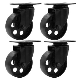 FactorDuty 4 All Black Metal Swivel Plate Caster Wheels Heavy Duty High-Gauge Steel (3" No Brake)