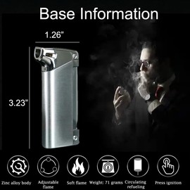 Adjustable Soft Flame Lighters, Cool Metal Gas Lighter, Open Flame Refillable Butane Lighter, Unique Creative Lightrt Gift for Men Women (Without Butane) (Silver)