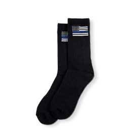 Chacon Tactical Thin Blue Line Black Crew Socks, Gift for Police, Sheriff, Law Enforcement Officers