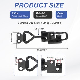 PATIKIL Toggle Latch Clamp 4001 Style, 2 Pcs Carbon Steel Adjustable Toggle Clamps Quick Release Smoker Pull Hasp Latches with Lock Hole 220Lbs Bearing for Box Lid Jig, Black