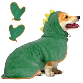 Dog Bathrobe, Quick Drying Microfibre Bath Towel, Bibykivn Adjustable Dog Towel with Velcro Closure, Absorbent Dog Bathrobe with Hat for Large Medium Dogs (XL, Green)