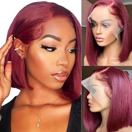 EQ DUOUPA 16 Inch 99j Burgundy Bob Wig Human Hair 13x4 Hd Lace Front Human Hair Wigs For Black Women 180 Density Short Straight Bob Wig