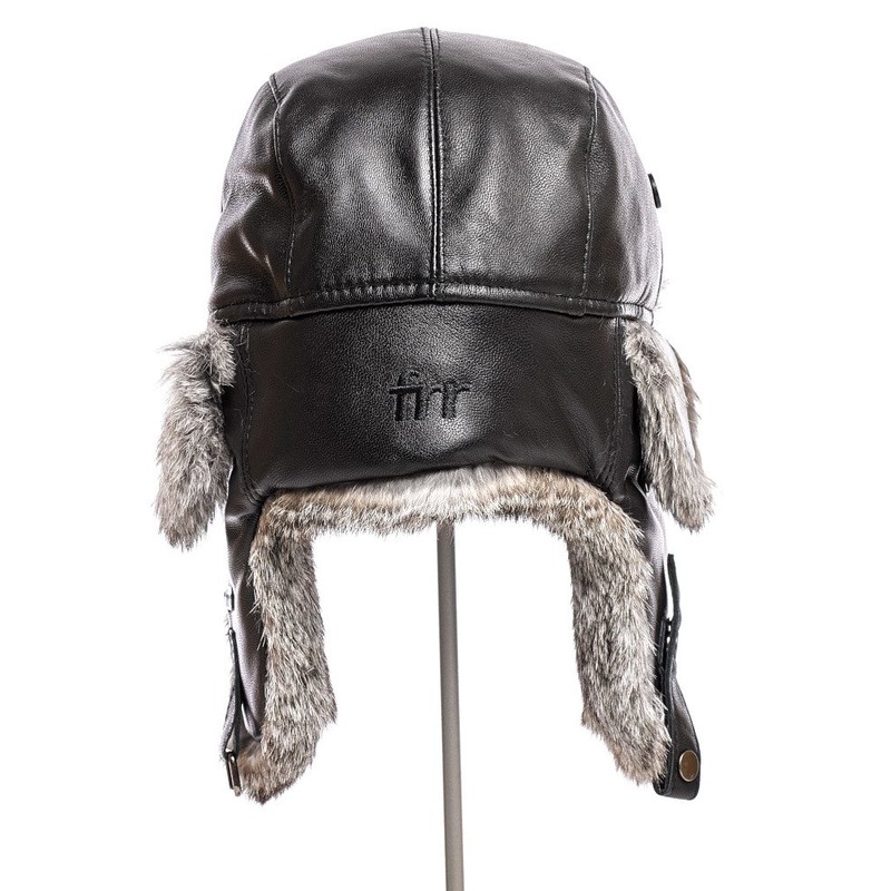frr Leather Rabbit Fur Aviator Hat (M, Black)