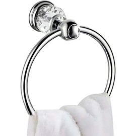 Silver Crystal Towel Ring, Chrome Bathroom Towel Holder Ring, Bathroom Towel Rack Hanger Home Hand Towel Ring Towel Holder for Bathroom Wall Mounted Bathroom Accessory