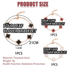 DKDDSSS 3 Pcs Lucky Leaf Bracelet, Four-Leaf Clover Bracelet, Four-Leaf Clover Jewellery Set for Women Girls, Four Leaf Clover Bracelet, Simple Design Style, Lucky Leaf Jewelry (Black+White+Red)