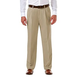 Haggar mens Cool 18 Pro Classic Fit Pleat Front Hidden Expandable Waist With Big & Tall Sizes Casual Pants, Khaki, 34W x 32L US