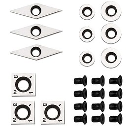 12 Pieces Carbide Cutter Inserts Set For Wood Lathe Turning Tools (14mm Square inserts, 28mm Diamond inserts and 8.9mm Round,12mm Round inserts), 12 Screws Included