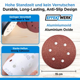 EffektWerk Sanding Discs (60 Pack, 6 Holes) 150mm Multi Grits Sandpaper (40, 60, 80, 120, 180, 240, 320, 400, 600, 800)