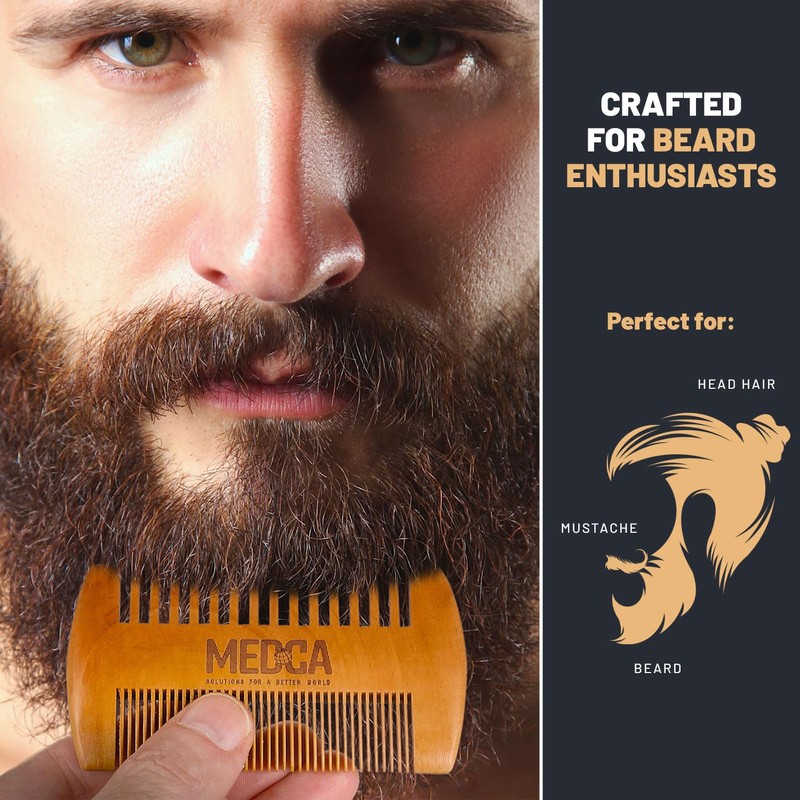 Beard Comb for Men Solid Beech Wood Handmade with Leather