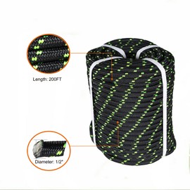 1/2 x 200 Feet Double Braid Polyester Rope, Arborist Rigging Rope Outdoor Tree Multipurpose Bull Nylon Pulling on Your Farm, Boat, Ranch(Black), ropes, 200FT Black