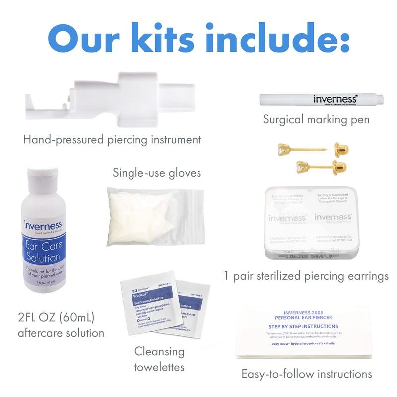 Inverness Home Ear Piercing Kit 3mm Square White CZ Stainless