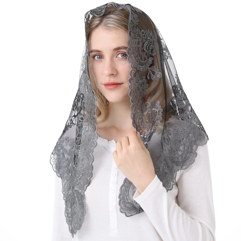 Spanish Mantilla Grey Chaple Veil Christian Prayer Veil Catholic Church