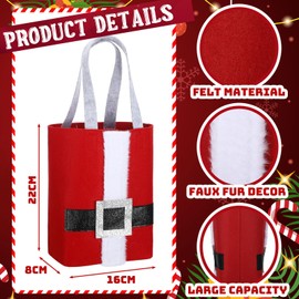 Peryiter 10 Pcs Christmas Santa Gift Bags with Handles 3D Felt Christmas Goodie Bags 8.9 x 8.3 x 3.5'' Felt Santa Claus Suit Treat Baskets Reusable Gift Baskets for Holiday Xmas Party Favor Decoration