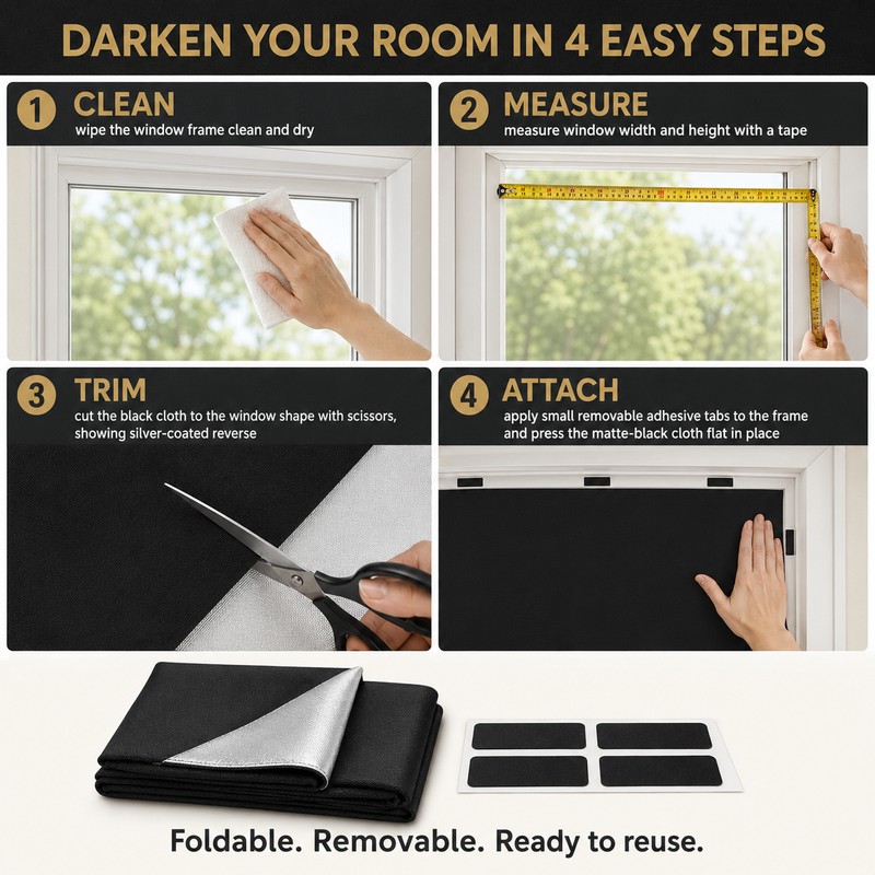 95-98% Blackout Self-Adhesive Window Curtain Cloth Shade