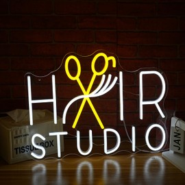 LIUOZHTEA Hair Studio Neon Sign for Wall Decor Usb Powered Stylish Hair Salon Led Sign Dimmable Beauty Salon Light Up Sign Haircut Neon Light for Barber Shop Beauty Shop (16.54 * 12.6 in)