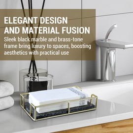 MyGift Hotel Series Commercial Guest Napkin Holder, Black Marble & Brass Tone Metal Paper Towel Dispenser Tray – Bathroom Countertop Organizer, Fits Folded Napkins Up to 9.5 x 5 Inches