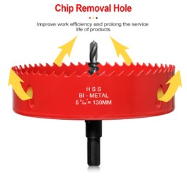 130mm Hole Saws Cutter, HSS Bi-Metal Drill Bit for Wood, Plastic, UPVC, Fiberglass and Plasterboard