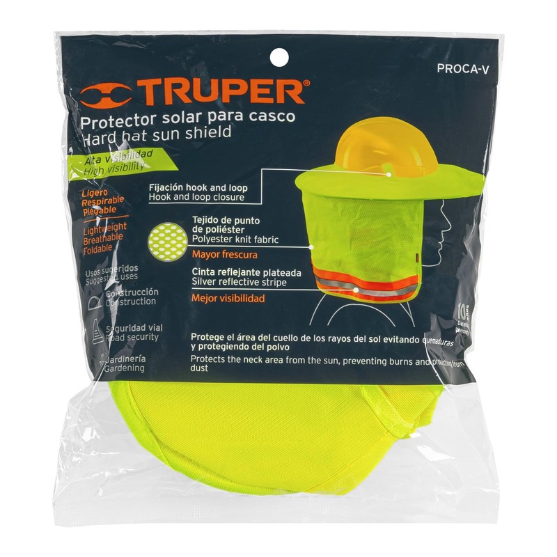 Truper PROCA-V, Protector Solar Plegable para Casco Color Verde con