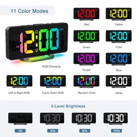 Ankilo Digital Alarm Clock, Large LED Digital Clock for Bedrooms with 10 Color RGB NightLight, 2 Alarm, Snooze, USB Charging Port, Adjustable Volume & Brightness for Heavy Sleepers
