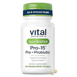 Hyperbiotics Vital Nutrients Pro-15 Prebiotics  Probiotics for Women and Men  15 Science Backed Strains  Supports Occasional Constipation, Diarrhea,  