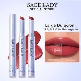 SACE LADY Lápiz Labial Recargable FPS15｜Juicy Gloss｜No Pegajoso｜A Prueba de Transferencias｜Diseño Retráctil Giratorio｜Labial Reutilizable con Repuesto｜N02 Grape MLBB