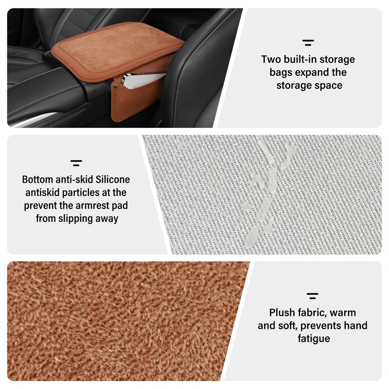 SINGARO Car Leather Center Console Cover with 2 Storage Bags,