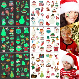 LuckGeek 230PCS Glow in The Dark Kids Christmas Night Lights Temporary Tattoo Stickers,Waterproof Adult Kids Face Body Arm Fake Tattoo Stickers Christmas Tattoos Party Supplies