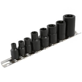 OEMTOOLS 25455 8 Piece External Impact Star Plus Socket Set, Extractor Socket Set With 3/8 Socket Rail, Bolt Extractor Socket Set, 3/8 Inch Drive