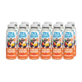 Blue Stripes Cacao Water - Cold Pressed Superfruit Hydration with Electrolytes & Antioxidants, No Sugar Added, All Natural, Great for Protein Shakes & Smoothies - Mango, 12 Pack