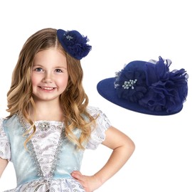 Bohend Flower Pearl Mini Top Hat Feather Cute White Fascinator Hat Tea Party Wedding Birthday Hair Accessories for Girls (Polyester, Navy)