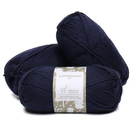 100% Pure Wool Yarn Superwash Set of 3 Skeins (150 Grams) DK Weight - Sourced Directly from Peru - Heavenly Soft and Perfect for Knitting and Crocheting (Navy Blue)
