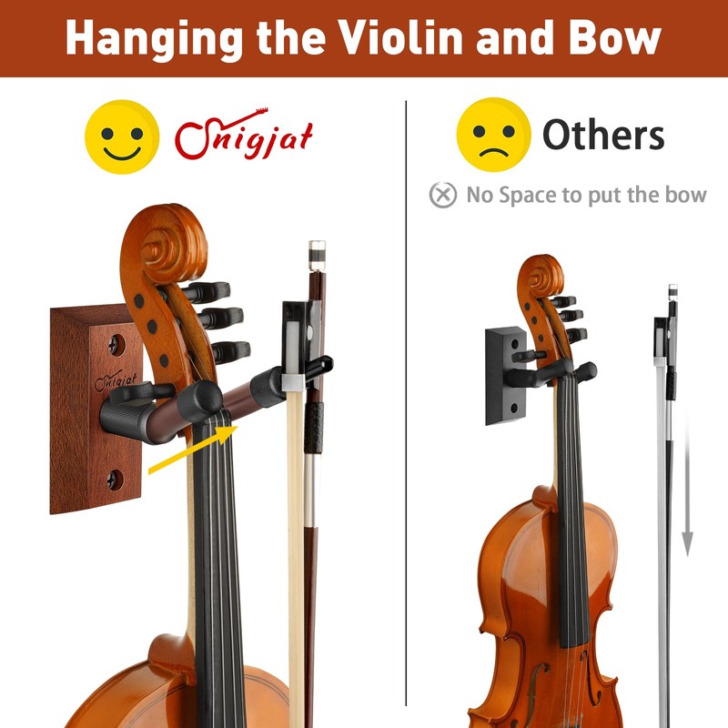 SNIGJAT Violin Wall Mount, 2 Pack Hardwood Violin Hanger with