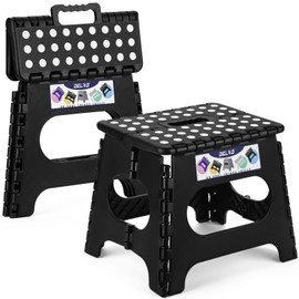 Delxo Folding Step Stool 11 Inch 2 Pack, Black Non-Slip Foldable Stools for Kids & Adults Up to 300 LBS, Step Stool with Handle, Lightweight for Kitchen/Bathroom/Bedroom/Garden