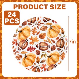 Elyxio 24Pcs Fall Football Pumpkin Paper Plates Autumn Leaves Disposable Party Plates 7" Rugby Maple Leaves Dessert Plate for Sports Game Birthday Baby Shower Party Supplies
