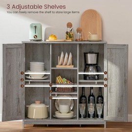 Iwell Iwell Storage Cabinet with 2 Doors and 4 Adjustable Shelves, Buffet Cabinet with Storage, Floor Cabinet for Living Room, Entryway, Kitchen, Rustic Gray