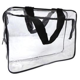 Dental Aesthetics Large Clear Plastic Zipper Bag with Handles, 29 x 22 x 9cm, PVC, Black Trim, for Travel Toiletries