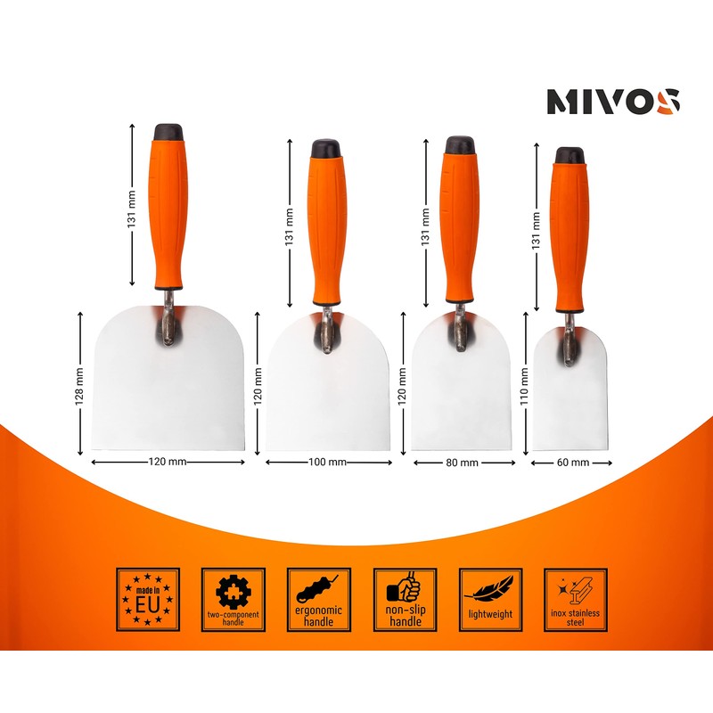 Mivos Plastering Trowel Set 4 Pieces - 60 mm 80