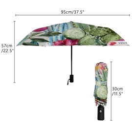 Umbrella Flower and Cactus Windproof Travel Umbrella for Rain,Sun Lightweight and Portable Auto Open Close Umbrella