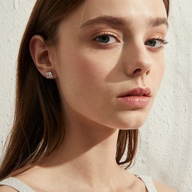 JiaYang Sparkling CZ Diamond Stud Earrings 925 Sterling Silver Cubic Zirconia Stud Earrings Hypoallergenic Stud Earrings for Women / Men Unisex Earrings Stud Earrings 4 mm - 8 mm, Cubic Zirconia