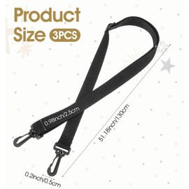 Pack of 3 Bag Strap, Black, Shoulder Strap for Bags, Black, 2.5 cm Wide with Carabiner Hook for Handbags, Shoulder Bags & Carry Bags (DIY Accessories & Replacement Straps)