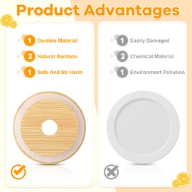 30 Pieces 70mm Bamboo Jar Lids Bulk with Straw Hole for Glass Cups Reusable Wooden Mason Jar Lids for Beer Can Cups, 2.76 Inch Lids with Silicone Ring for Regular Mouth Drinking Jars