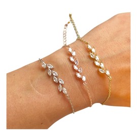 ONDEGO® Brautschmuck Set mit Halskette und Ohrringen, Blätterdesign mit Zirkonia, 42-55cm verstellbar, Gold/Silber/Roségold, wahlweise Rückenkette oder Armband (Armband Silber)