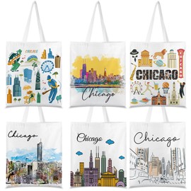 Paterr 6 Pcs Chicago Souvenir Gifts Tote Bags Canvas City Themed Grocery Shopping Bag Tote City Travel Souvenirs Gifts for Women