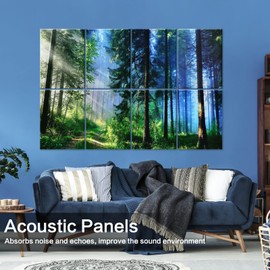 AtawLege Art Acoustic Panels 8 Pack, Sound Proof Panels for Walls, 48"X32" Self-adhesive Sound Absorbing Wall Art, Decorative Acoustical Panels, Acoustic Treatment for Recording Studio(Nature Forest)