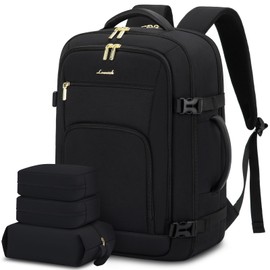 LOVEVOOK Carry on Backpack, 50L Large Travel Backpack For Airplanes, TSA Personal Item Backpack, Waterproof Daypack Fits 18 Inch Laptop, Business Weekender Overnight With 3 Packing Cubes, Black