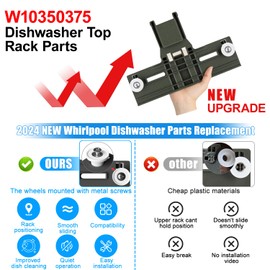 Upgraded W10350375 W10712395 Dishwasher Top Rack Adjuster Parts for Whirlpool WDTA50SAHZ0 Dishwasher Parts WDT750SAHZ0 WDT730PAHZ0 WDT970SAHZ0 Upper Rack Parts,For Kenmore 665 Dishwasher Top Rack Part