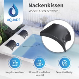 AQUADE Alster Neck Pillow for Bathtub Black - Pillow for Bathtub - Pillow for Bath - Pillow for Bath Neck - Bath Pillow - Bath Accessories - Bath Sofa Bath Pillow - Model: Alster