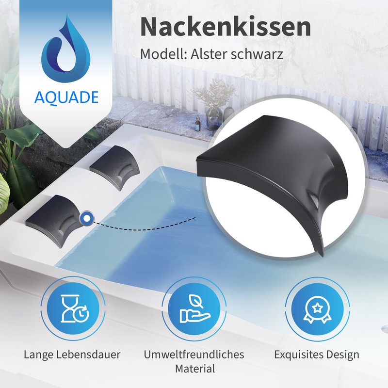 AQUADE Alster Neck Pillow for Bathtub Black - Pillow for